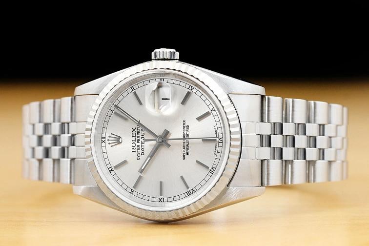 ROLEX MENS DATEJUST 16234 SILVER DIAL 18K WHITE GOLD STAINLESS STEEL WATCH - 3