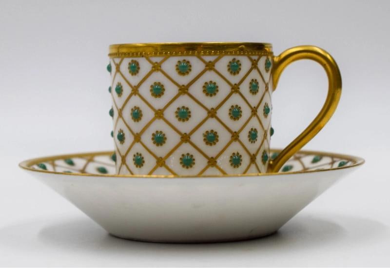 Tsarines Raynaud Limoges Incredible Jeweled & Raised Gold Demi Cup & Saucer - 2