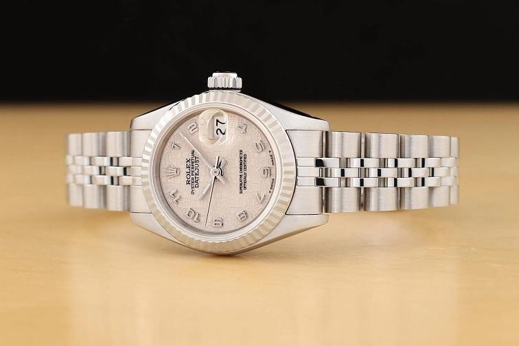 ROLEX LADIES DATEJUST 69174 CREAM ARABIC JUBILEE DIAL 18K WHITE GOLD STEEL WATCH - 2