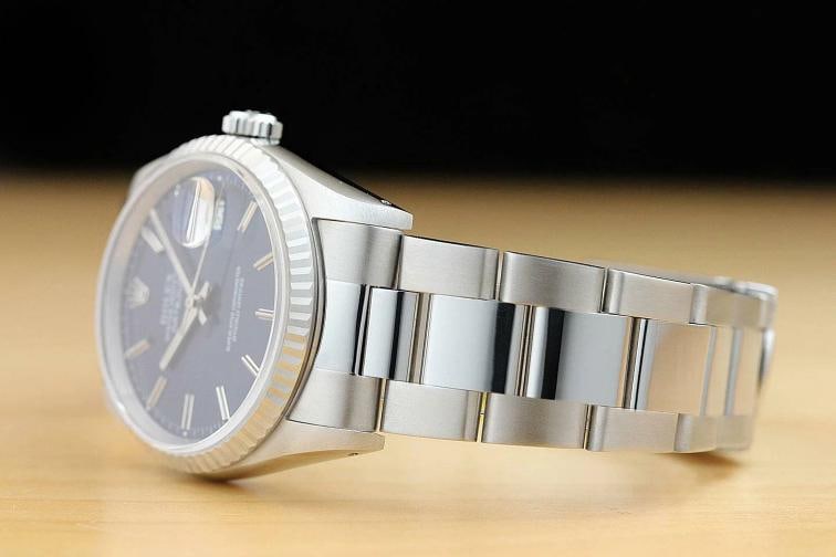 ROLEX MENS DATEJUST 16234 BLUE DIAL 18K WHITE GOLD STEEL WATCH w/ OYSTER BAND - 4