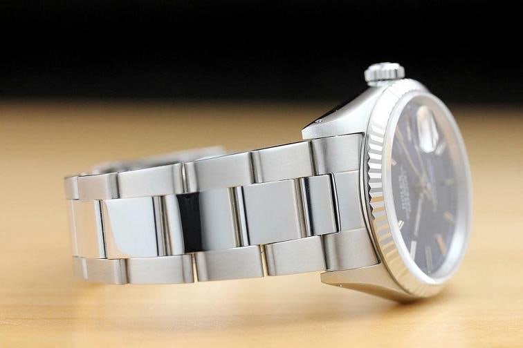 ROLEX MENS DATEJUST 16234 BLUE DIAL 18K WHITE GOLD STEEL WATCH w/ OYSTER BAND - 6