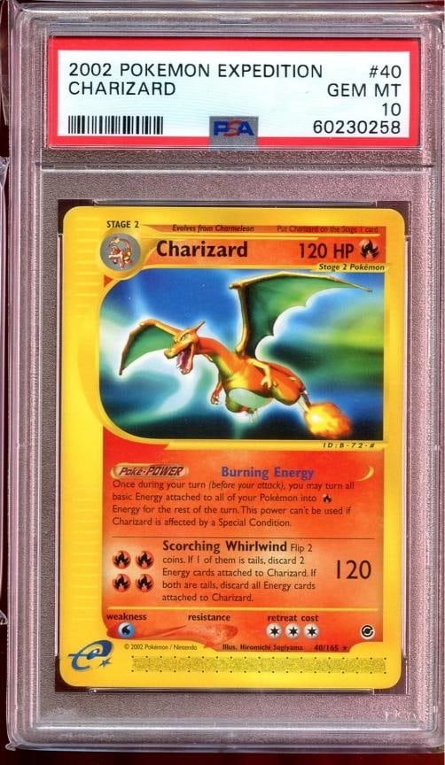 Charizard Non-Holo Rare Expedition E Series 40/165 PSA 10 Gem Mint Pokemon: Condition: Graded - PSA 10: Professionally graded ,Card Size: Standard,Set: Expedition Base Set,Signed By: Mitsuhiro Arita,Character: Charizard,Material: Card Stock,Year Manufactured: 2002,Franchise: