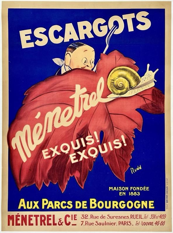 Original Vintage Poster ESCARGOTS MENETREL French Food & Wine France LINEN: Condition: Used,Subject: Wine,Year of Production: 1930s,Theme: Food & Drink,Features: Travel Poster,Original/Licensed Reprint: Original,Style: Vintage,Artist: Rudd,Type: Poster,Country of Origin: