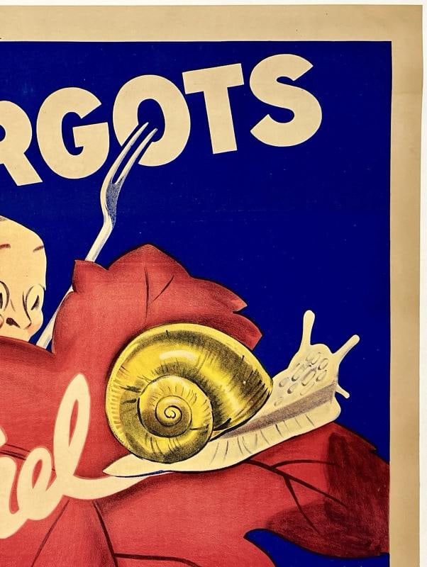 Original Vintage Poster ESCARGOTS MENETREL French Food & Wine France LINEN - 3
