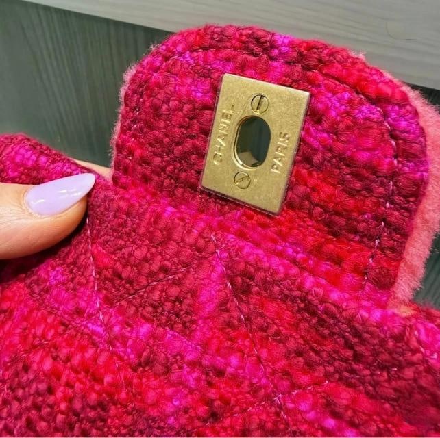 Chanel Shearling & Tweed Classic Square Mini Flap Bag in Fuchsia/Hot Pink - 8