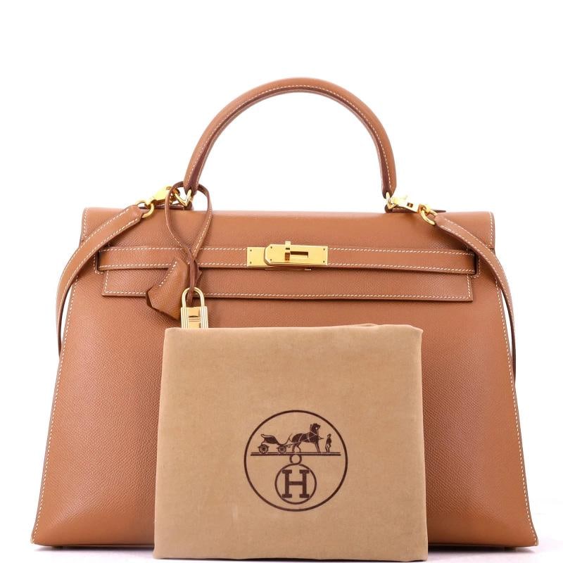 Hermes Kelly Handbag Brown Courchevel with Gold Hardware 35 - 2