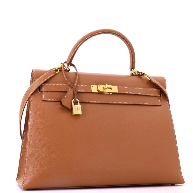 Hermes Kelly Handbag Brown Courchevel with Gold Hardware 35 - 3