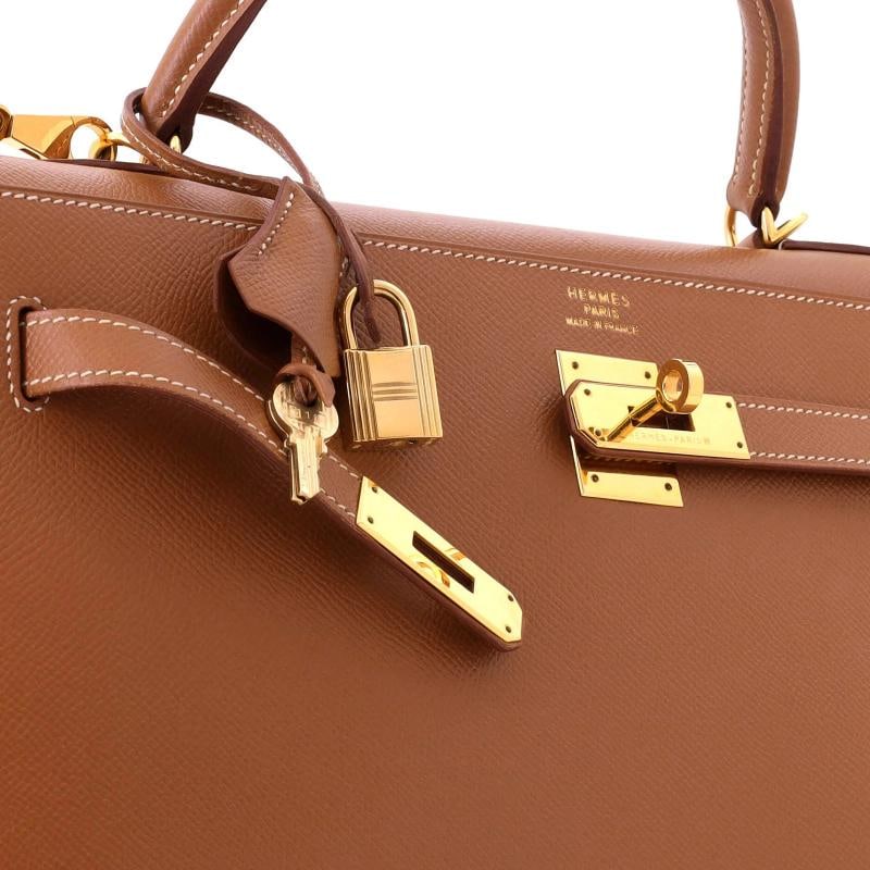 Hermes Kelly Handbag Brown Courchevel with Gold Hardware 35 - 7