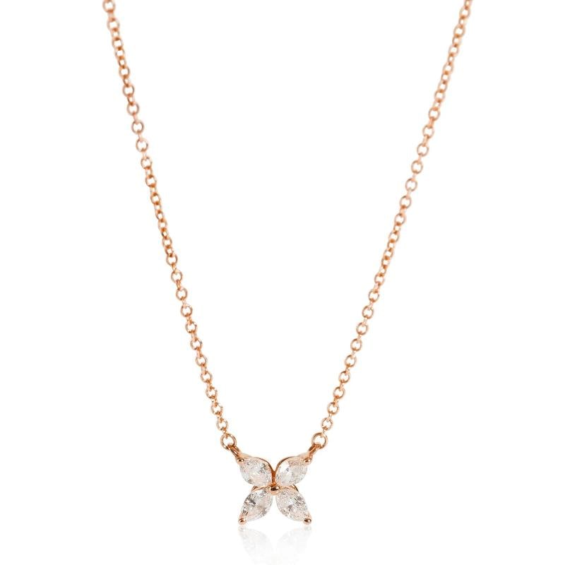 Tiffany & Co. Rose Gold Diamond Small Model Victoria Pendant: Condition: Pre-owned - Good,Country of Origin: Italy,Pendant Shape: Marquise,Necklace Length: 16 in,Clasp/Buckle Type: Spring Ring,With Original Box/Packaging: Yes,With Papers: Yes,Side Stone Type: Di