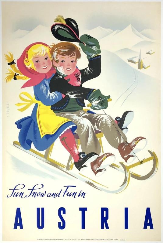 Original Vintage Poster SUN SNOW FUN IN AUSTRIA Mid Century Travel Tourism LINEN: Condition: Used,Country of Origin: Austria,Features: Signed,Width (Inches): 24.4",Listed By: Dealer or Reseller,Subject: Travel,Height (Inches): 37",Date of Creation: 1950-1969,Artist: Josef Eberle
