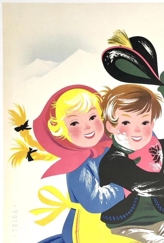 Original Vintage Poster SUN SNOW FUN IN AUSTRIA Mid Century Travel Tourism LINEN - 2