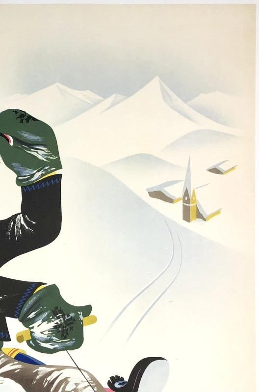 Original Vintage Poster SUN SNOW FUN IN AUSTRIA Mid Century Travel Tourism LINEN - 3