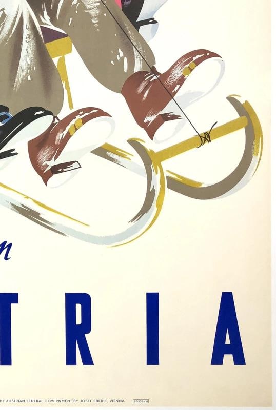 Original Vintage Poster SUN SNOW FUN IN AUSTRIA Mid Century Travel Tourism LINEN - 5