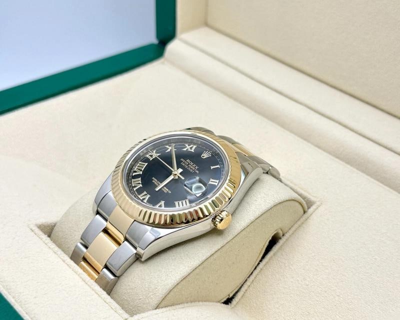 Rolex Datejust II 116333 41mm Black Roman Dial 18K Yellow Gold Steel Box Paper - 4