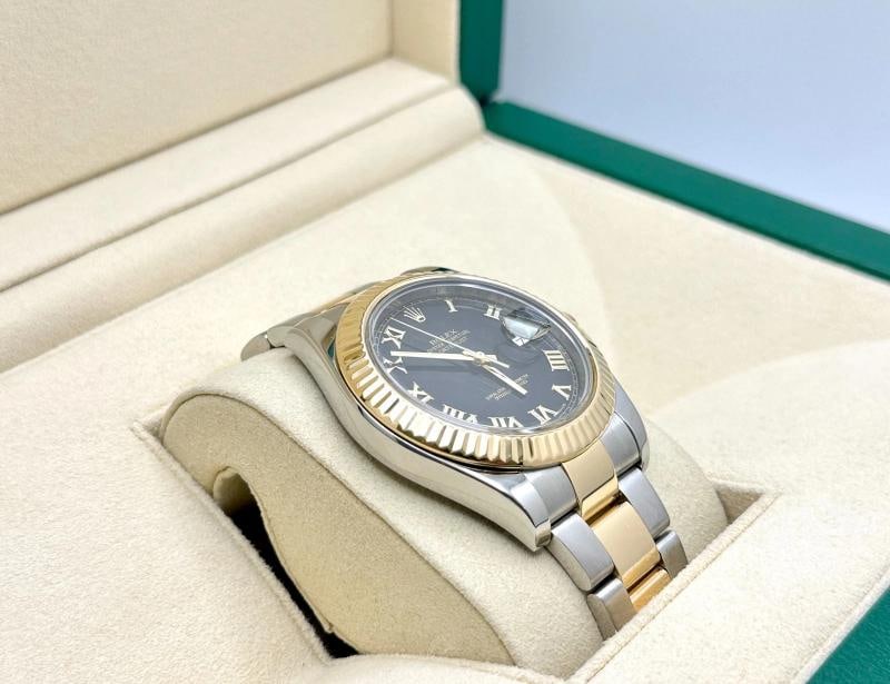 Rolex Datejust II 116333 41mm Black Roman Dial 18K Yellow Gold Steel Box Paper - 5
