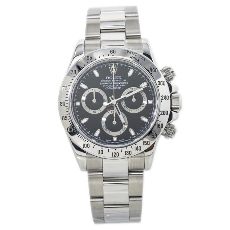 Rolex Daytona 116520 Oyster Stainless Steel Black APH Dial Auto Men's Watch 40mm: Case Size 40mm Wrist Fit 7 inches Box No Papers No Condition Ã¢â‚¬â€ Used - Like New Full Specifications Brand Rolex Model Daytona Customized No Serial #