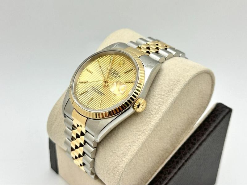 Rolex Datejust 16233 36mm Champagne Tapestry Dial 18k Gold Steel Box Paper - 4