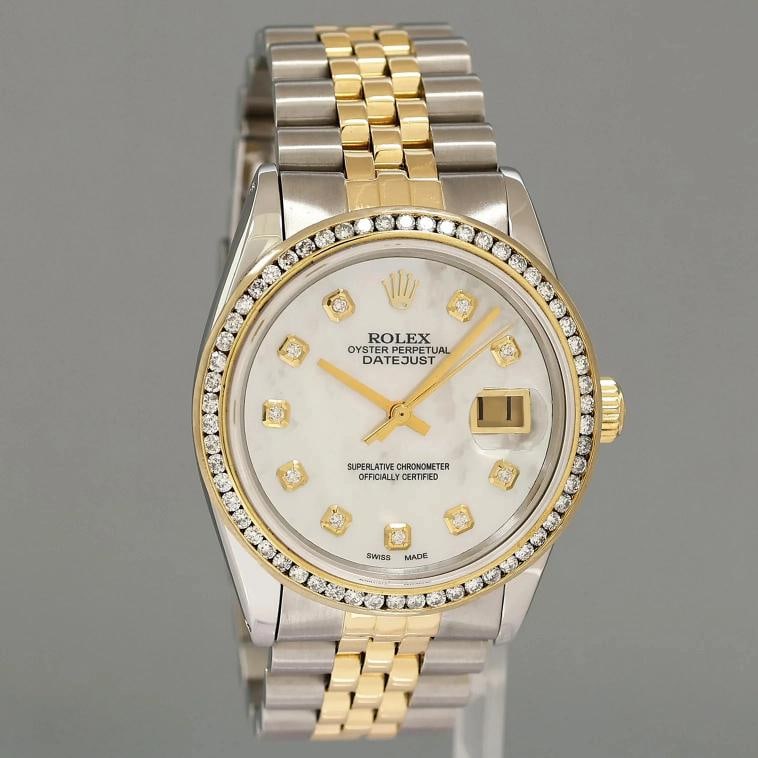 PEARL & DIAMOND BEZEL Rolex DateJust 16013 Two-Tone Yellow Gold Jubilee Watch - 3