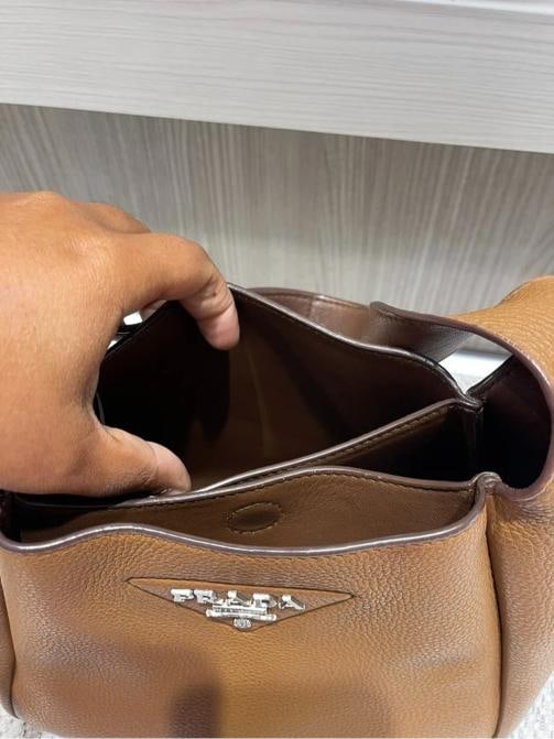Prada Dynamique Daino Vitello Small Hobo in Camel Brown (1 of 13)