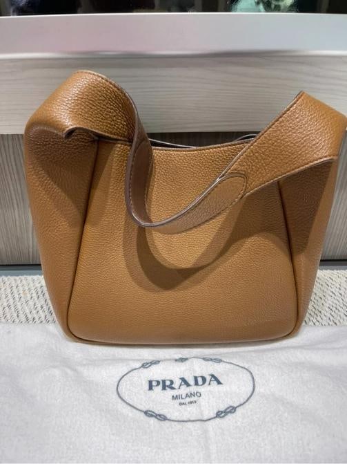 Prada Dynamique Daino Vitello Small Hobo in Camel Brown - 5