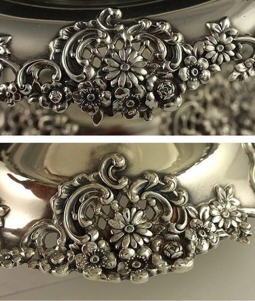 2 Antique Tiffany Sterling Silver Floral Compotes circa 1905 - 3