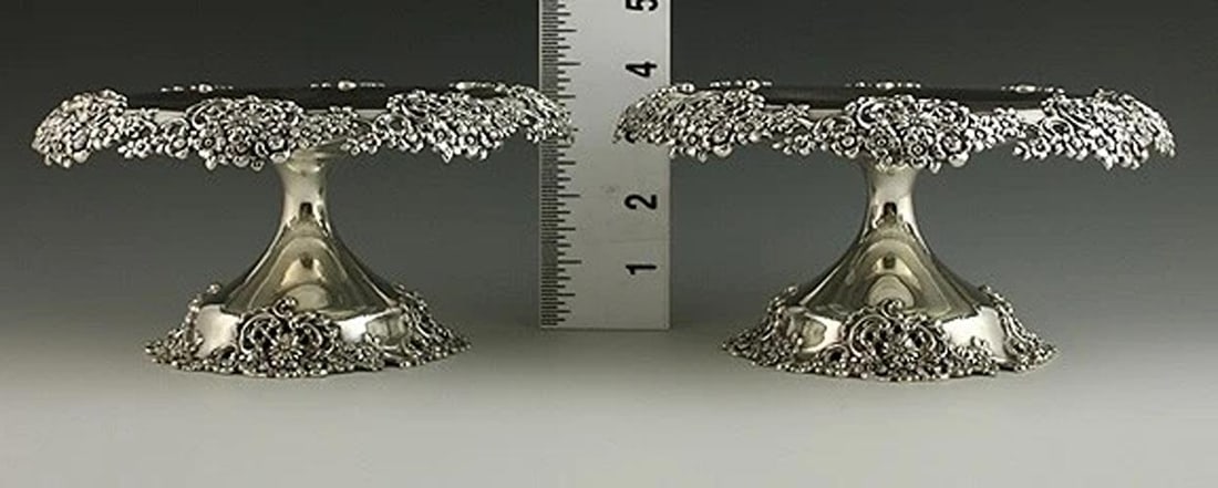 2 Antique Tiffany Sterling Silver Floral Compotes circa 1905 - 5