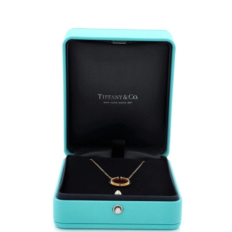 Tiffany & Co. T Circle Pendant Necklace 18K Yellow Gold with Carnelian - 2