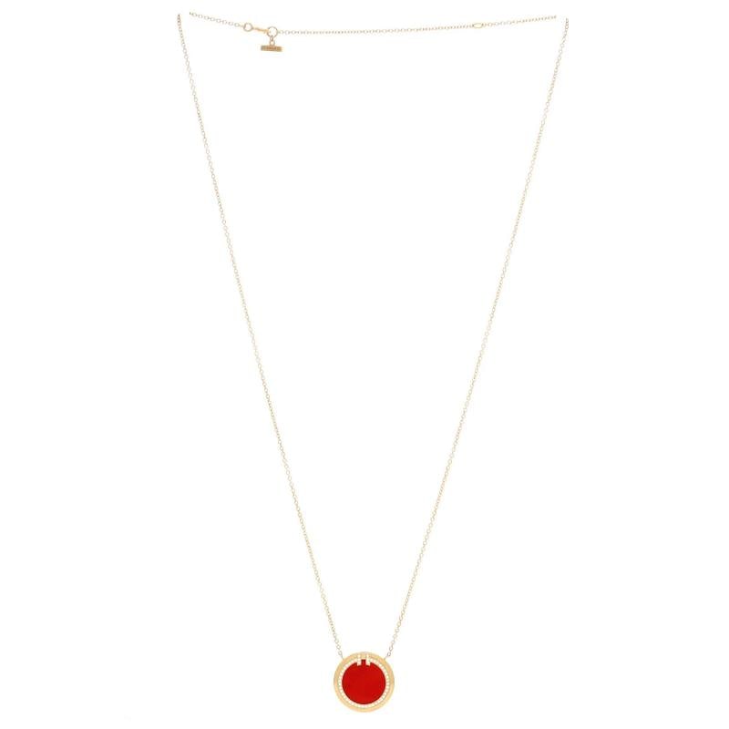 Tiffany & Co. T Circle Pendant Necklace 18K Yellow Gold with Carnelian - 3
