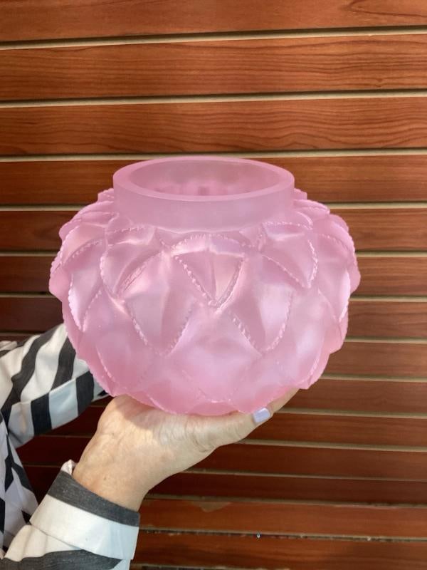 Xl Lalique Style Crystal Pink Cactus Style Vase H8Ã¢â‚¬Â? Heavy Art G - 4