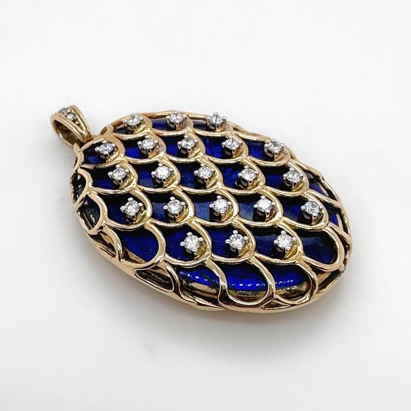 Blue Enamel & Diamonds Locket Pendant in 18kt Yellow Gold - 10