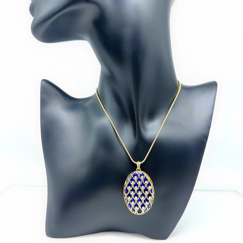 Blue Enamel & Diamonds Locket Pendant in 18kt Yellow Gold - 2