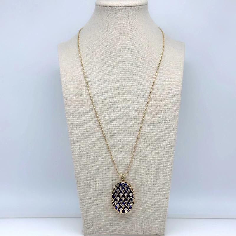 Blue Enamel & Diamonds Locket Pendant in 18kt Yellow Gold - 4