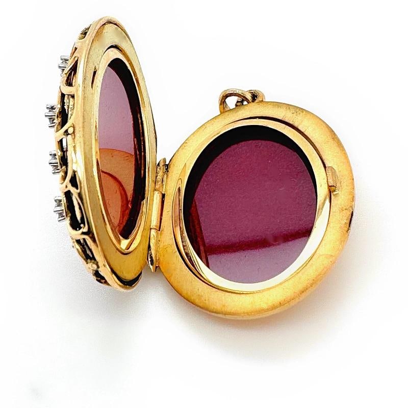 Blue Enamel & Diamonds Locket Pendant in 18kt Yellow Gold - 5