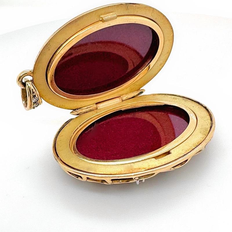 Blue Enamel & Diamonds Locket Pendant in 18kt Yellow Gold - 6