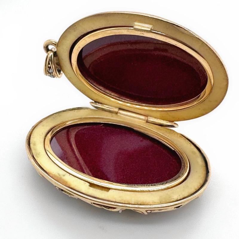 Blue Enamel & Diamonds Locket Pendant in 18kt Yellow Gold - 7