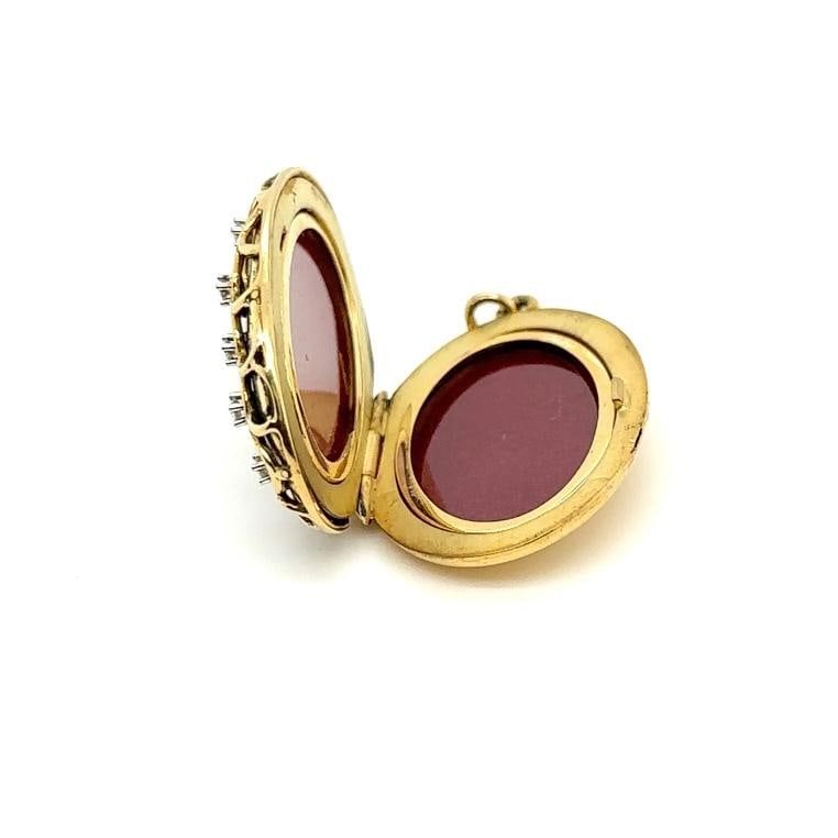 Blue Enamel & Diamonds Locket Pendant in 18kt Yellow Gold - 9