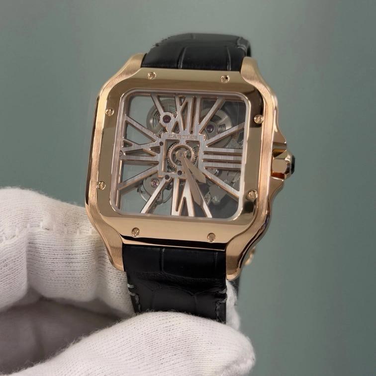 Cartier Santos Skeleton Dial Gold Large WHSA0016 4110 18k Rose Gold Box Paper - 19
