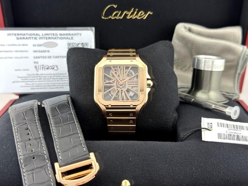 Cartier Santos Skeleton Dial Gold Large WHSA0016 4110 18k Rose Gold Box Paper - 20
