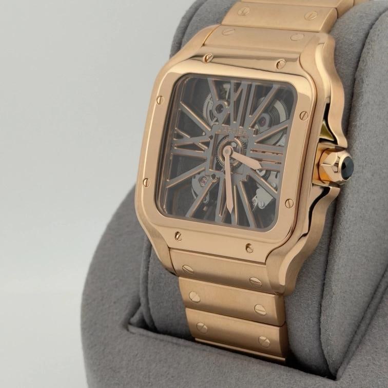 Cartier Santos Skeleton Dial Gold Large WHSA0016 4110 18k Rose Gold Box Paper - 9