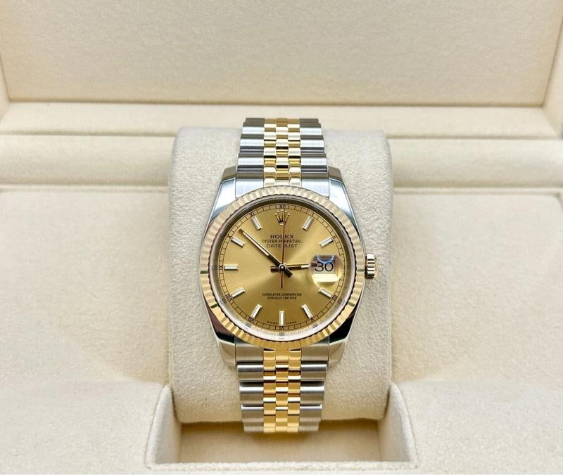 2015 Rolex Datejust 116233 36mm Champagne Dial 18k Yellow Gold Steel Box Paper - 2