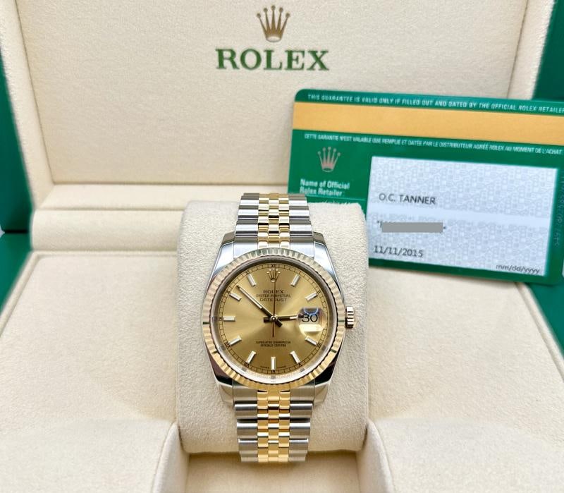 2015 Rolex Datejust 116233 36mm Champagne Dial 18k Yellow Gold Steel Box Paper - 3