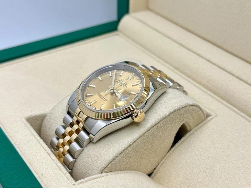 2015 Rolex Datejust 116233 36mm Champagne Dial 18k Yellow Gold Steel Box Paper - 5