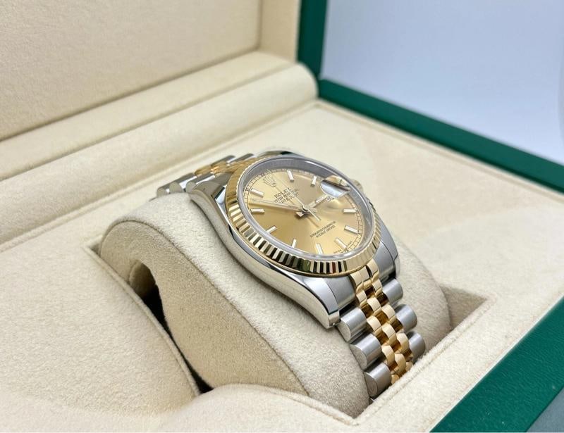 2015 Rolex Datejust 116233 36mm Champagne Dial 18k Yellow Gold Steel Box Paper - 6