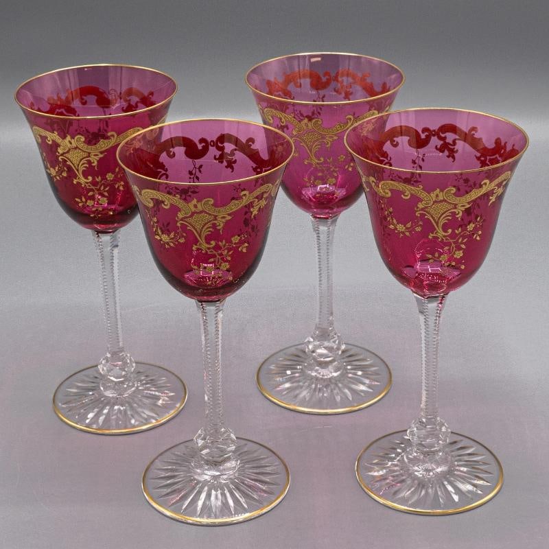 Set Of 4~ Saint-Louis Crystal Wine Glasses: Measurements: approx. 6 3/4" High x 3" Diameter . Condition: Used,Origin: France,Pattern: Massenet,Occasion: All Occasions,Signed: No,Color: Red,Material: Crystal,Vintage: Yes,Brand: