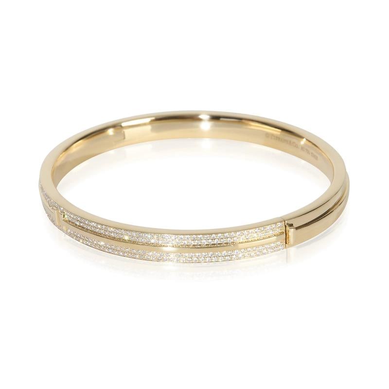Tiffany & Co. Yellow Gold Diamond Tiffany T Hinged Bangle Bracelet - 2