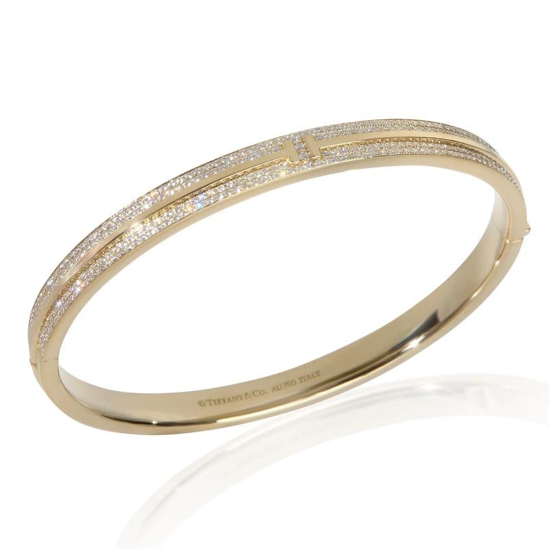 Tiffany & Co. Yellow Gold Diamond Tiffany T Hinged Bangle Bracelet - 4