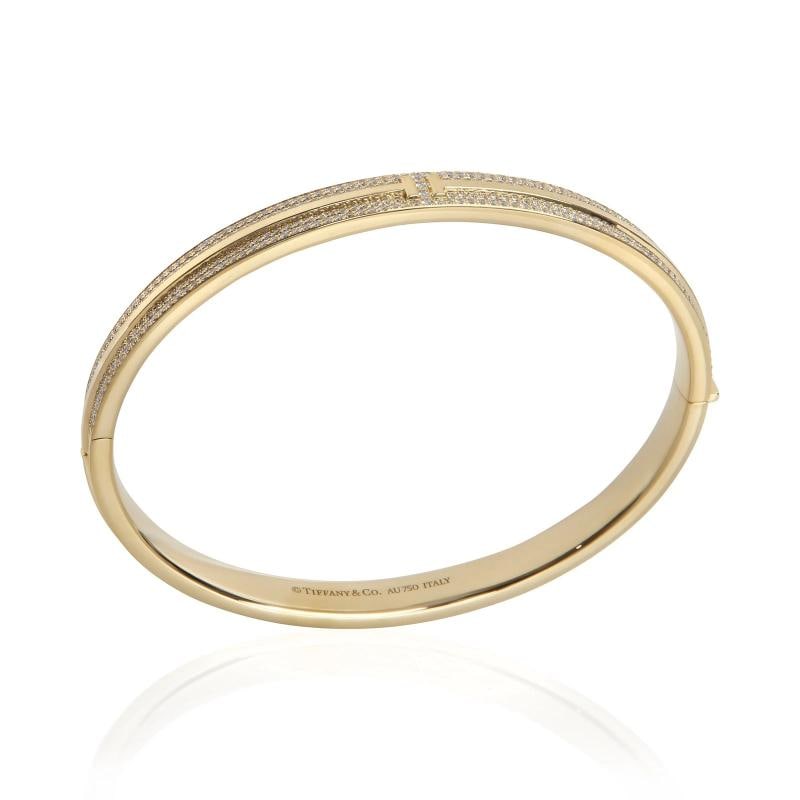 Tiffany & Co. Yellow Gold Diamond Tiffany T Hinged Bangle Bracelet - 5