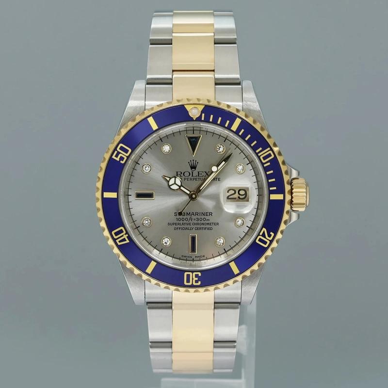 MINT PAPERS Rolex Submariner 16613 Two Tone Gold Silver Serti Diamond Watch Box - 2