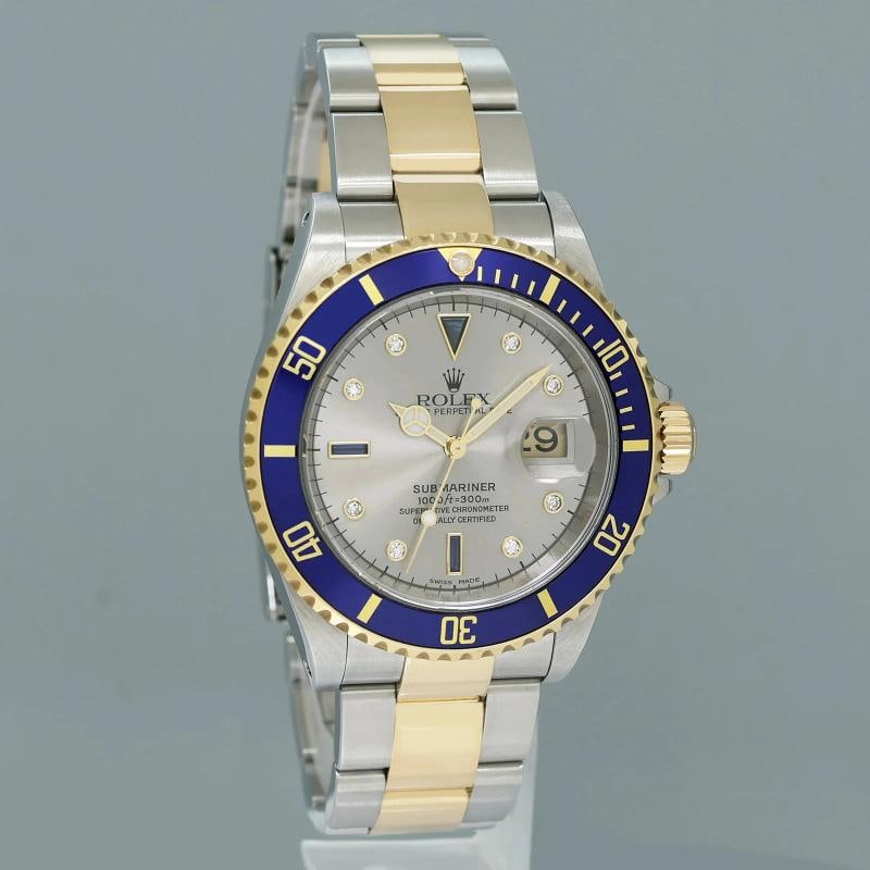 MINT PAPERS Rolex Submariner 16613 Two Tone Gold Silver Serti Diamond Watch Box - 3