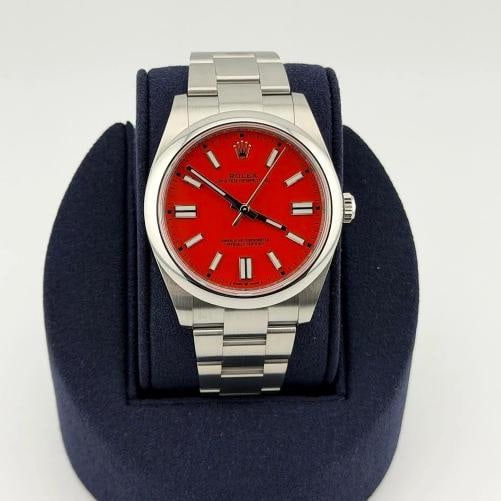 Rolex Oyster Perpetua1 124300 41mm Coral Red Dial Stainless Steel Box Paper 2022 - 2